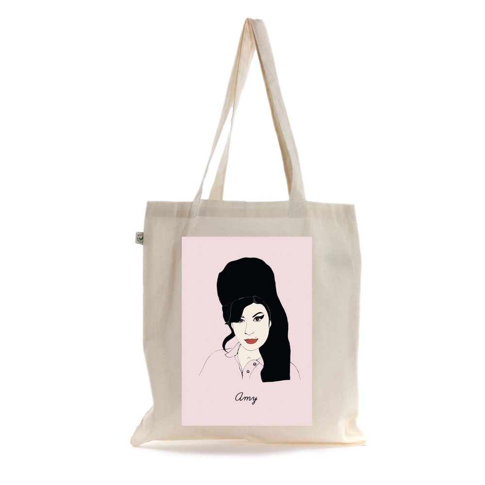 Bolsa de tecido com Amy Winehouse pintada à mão da Rosie Wonders