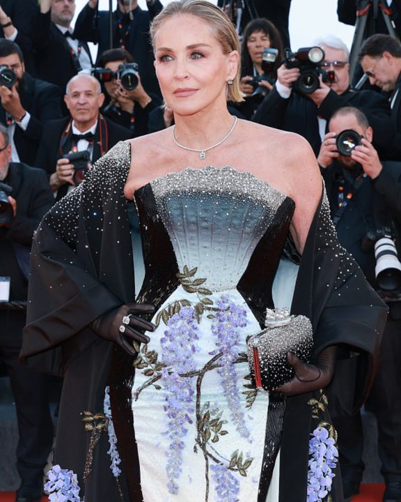 Ela está de volta! Sharon Stone retorna à Cannes com vestido escultural e detalhes à mão