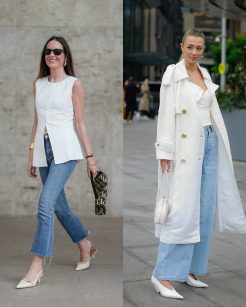 Jeans amplo e colete estruturado