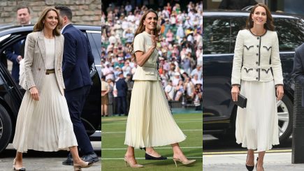 Kate Middleton com saia plissada