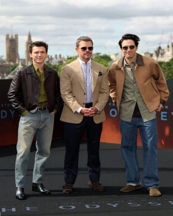 Tom Holland, Robert Pattinson e Matt Damon — Foto: Shane Anthony Sinclair/Getty Images