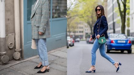 Kitten heels com calça e blazer