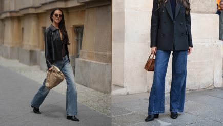 Wide leg e bota de bico fino